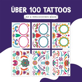 Papierdrachen 6 Full Face Tattoos for Sticking from Germany - Face Tattoos for Día de Muertos Motif - Gift Idea - Day of the Dead Decoration - for 6 Faces - Vegan - Set of 20