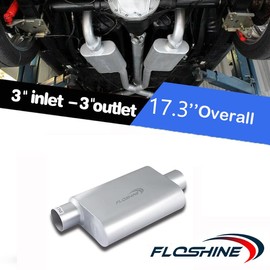 Floshine Universal Mufflers Dual Chamber 3" offset inlet (ID) 3" center outlet (ID) Performance Automotive Muffler Exhaust FH43041