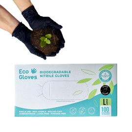 Eco Gloves Biodegradable BLACK Nitrile Disposable Gloves, 4 Mil, Powder Free, Latex Free, Food Safe, Tattoo, Cleaning (100, Small)