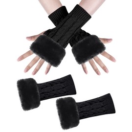 MELLIEX 1 Pair Women's Fingerless Gloves, Winter Arm Warmers Gloves, Fingerless, Warm Plush Knitted Short Mittens for Women Girls, black