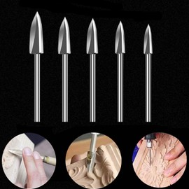 Wood Carving Tool, 5 Pieces HSS Engraving Tool Engraving Drill Wood Craft Grinding, Drill Accessories for Woodworking Tool with 1/8 Inch Shank, Universal Fit for Rotary Tools