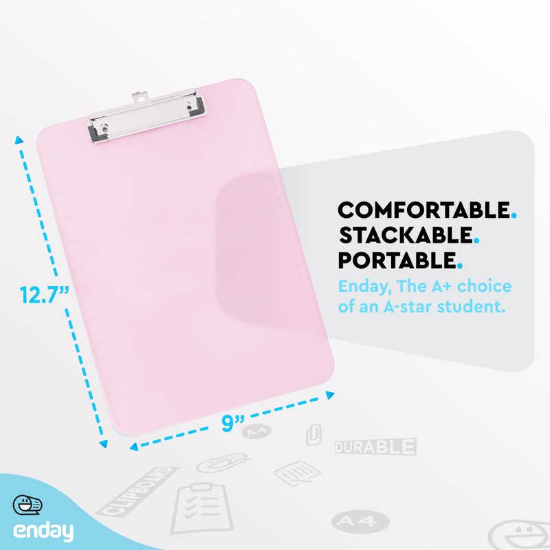Plastic Clipboard Standard Size Pink, Translucent Low Profile Clip Board,