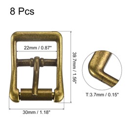 sourcing map Metal Roller Buckle, 8Pcs 7/8 Inch Single Prong Belt Buckle Square Center Bar Buckles for Leather Craft Accessories, Brass