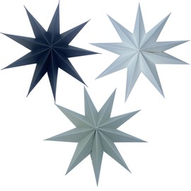 YUESUO 3 Pcs Paper Star 9 Pointed Star Lantern Hanging Christmas Day Decoration for Wedding Birthday Party Home Decor(Black+White+Gray)