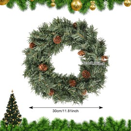 30 cm Christmas Wreath, Large Door Wreath Christmas with Realistic Pine Cones, Leaf Wreath PVC, Decorative Wreath Christmas Wreath for Door, Wall, Fireplace, Wall Hanging & Christmas Decoration