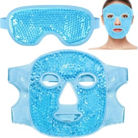 2 Piezas Máscara de Hielo para Ojos y Cara, Mascarilla Gel Frío/Caliente Azul, Reutilizable, Alivio De Migraña, Reduce Ojeras, Frío Y Caliente