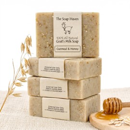 The Soap Haven Jabón de avena - Jabón de leche de cabra fresca 100 natural con harina de avena (paquete de 4 bares). Maravilloso para eccema,...      