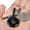 Natural Black Obsidian Gemstone Donut 7 Chakra Reiki Tassel Healing