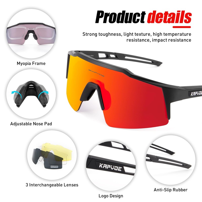 KAPVOE Cycling Glasses Polarized Mountain Bike Sunglasses Women Men MTB