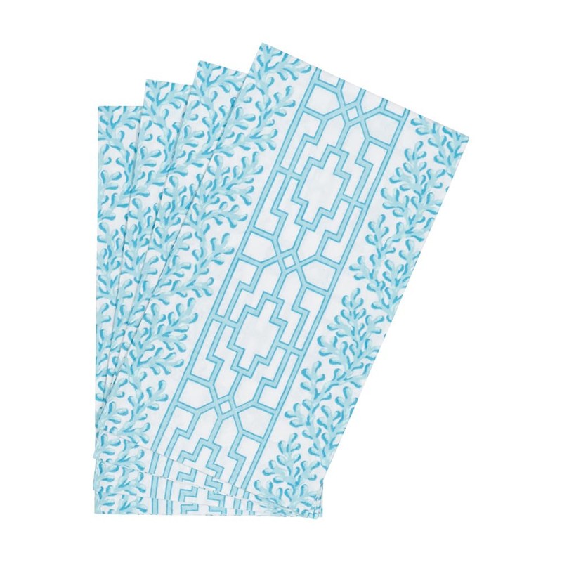 Caspari Coral And Trellis Robin's Egg Guest Towel Napkins -