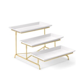 Yedio 3 Tier Serving Tray Set Porcelain Tiered Serving Platters, Collapsible Sturdier Stand with Stable Cross Bars, 12 Inch Three Layer Serving for Party Entertaining Food Display Fruit Dessert