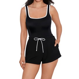 Penbrooke ShapeSolver Sport Women's Colorblock Sport Jogger Soft Cup One Piece Swimsuit, Black/White, 08