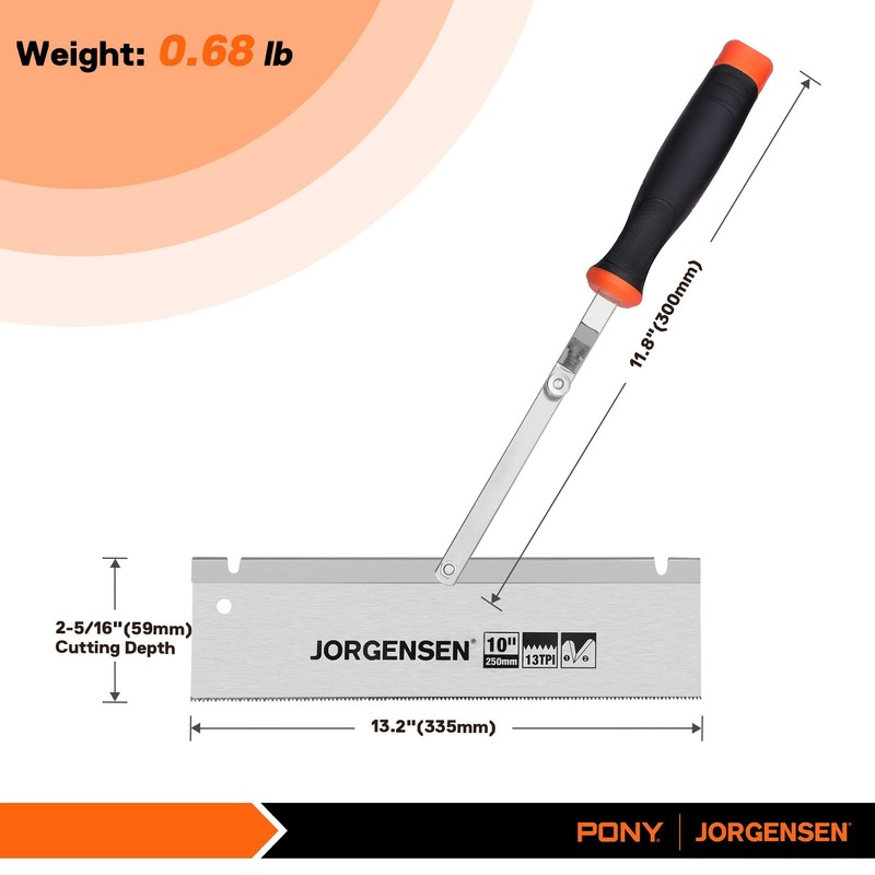JORGENSEN 10" Dovetail Reversible Saw, Professional Cutting Jamb Saw, 13TPI
