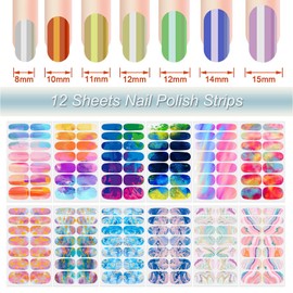 DANNEASY 12 Sheets Nail Wraps for Women Nail Polish Strips Color Blending Self Adhesive Nail Sticker Polish Fingernail Manicure Stickers with File, Cuticle Stick (Rainbow Style)