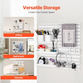 VEVOR Pegboard Combination Kit, 11" x 11" Plastic Pegboard, 4 Panels, Peg Board Wall Organizer Kit with Accessories, for Garage Tool Storage Kitchen Living Room Craft Room Office Bathroom Home, White