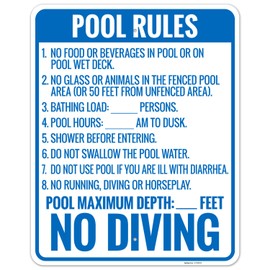 Florida Pool Rules No Diving Sign, Complies with State of Florida Pool Safety Code, 24x30 Inches, Rust Free .063 Aluminum, Fade Resistant, Made in USA by Sigo Signs