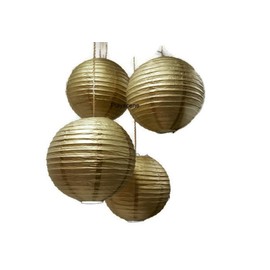 Chinese Paper Lanterns, Gold, 12” Inch Diameter - by Playscene (Pack of 6) (Gold)