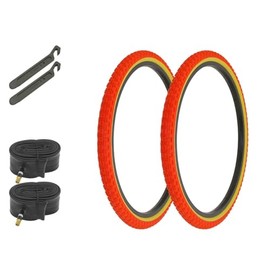 ALTALINE Bicycle 24" x 1.75" Red/Gum Side Wall 2 Tires W/Tubes & Nylon Levers AL-1143 Comp III BMX Style | (Two Tire) + (Two Standard Tube) + (Two Nylon Lever)