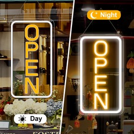 Open Signs for Business, 16''×9'' Bright High Visibility Open Sign LED Powered by USB with ON/OFF Switch, Adjustable Brightness COB Open Signs for Bar Shop Coffee Salon Hotel Wall Window Storefront (Vertical)