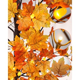 Uieke 6FT 96LED Lighted Fall Maple Tree Artificial Fall Tree with 24PCS Pine Cones Lights 8 Modes Thanksgiving Fall Decorations for Home Autumn Decor Indoor Outdoor