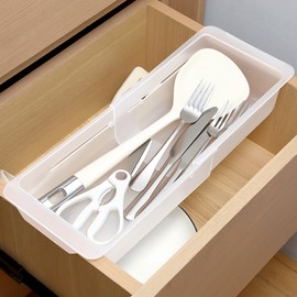 Gulfmew Deep Drawer Organizer Bins, Adjustable Sliding Drawer Organizer Bin Expandable Tray for Kitchen Utensils, BBQ Tools, Towels, Durable Plastic Sliding for Easy Storage(12.4" to 18”)