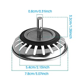 KASESSS Pack of 2 Drain Strainers, Kitchen Sink, Diameter 78 mm, Sink Plug, Drain Plug with Strainer, Universal Accessories for Kitchen Sink, Strainer, Stainless Steel Strainer for Sink, Antiblocking