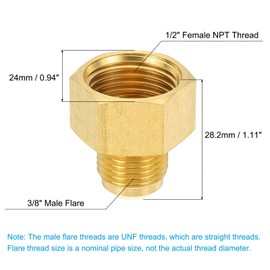 PATIKIL Brass Flare Tube Fitting Coupling, 3/8" Male Flare x 1/2" Female NPT Thread Brass Pipe Fitting Connector Adapter Coupler Reducer for Propane, Fuel, Oil, Gas Systems