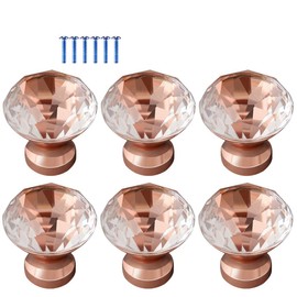 HMANE 6Pcs European Style Cabinet Knobs Zinc Alloy Glass Handles Drawer Cupboard Pull Handle with Screw - Rose Gold