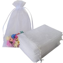 Jwenic Sets of 50 Gift Bags Organza 4x6 Inch White Drawstring Sheer Fabric Solid Color Recycle Pouch for Jewelry Bracelets Food Baby Shower Christmas Party Favors Wedding Bridal Shower Teacher Gift
