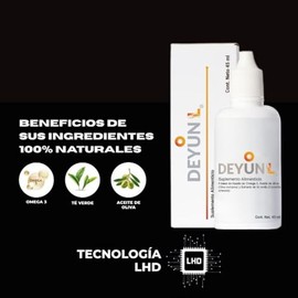 Deyun L | Suplemento Natural | Espalda Baja | Omega 3, Té Verde y Aceite de Oliva | Mejora la Movilidad | 45 ml | Rinde 30 Días | Exclusiva Tecnologia