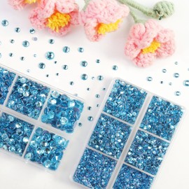 BEADSLAND Hotfix Rhinestones, 6080PCS Blue Rhinestones for Clothes Crafts Mixed 6 Sizes with Wax Pencil and Tweezers Kit, SS6-SS30, Aquamarine