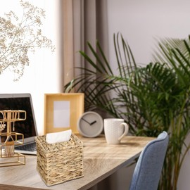 INHEMING 1 pcs Rattan tissue box, Brown rattan tissue box, Square Natural Seaweed Woven Tissue Holder for Bathroom Living Room Office Restaurant