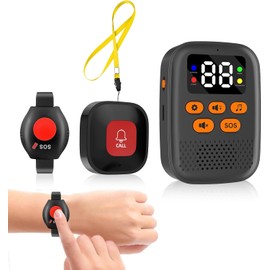 SiLuoEic Caregiver Pager 2 Wireless Call Buttons for Elderly Monitoring SOS Alert System Portable Alarm for Nurse Call Seniors Patients Emergency Home