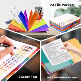 24 Pockets Edufun Expanding File Folder Organizer,Accordion File Organizer,A4 Letter Size,Rainbow Tab, for Home/Office/School Document Organizer(White, A4)