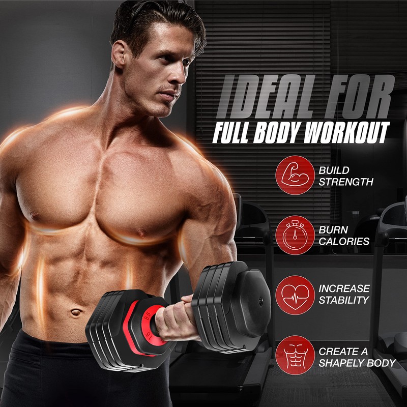 Yes4All 55lbs Red Grip Adjustable Dumbbells Weights, 5 in 1