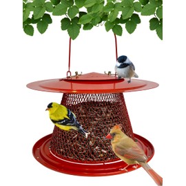 Backyard Essentials Collapsible Metal Mesh Bird Feeder with Tray - Red Cardinal Bird Feeder - Holds 12 Cups of Sunflower Seeds
