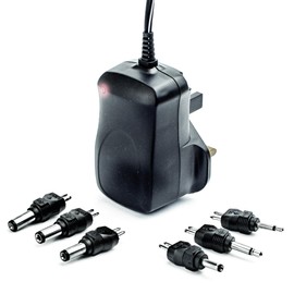 Status AC/DC Multi-Voltage Adaptor UK Plug, 3–12V Output with Multiple Connectors, Neon Indicator, Short Circuit and Overload Protection, Black (SACDC1PKB3)