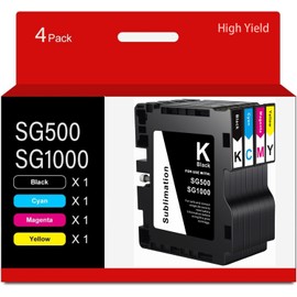 GTPRI Compatible for Sawgrass SG1000 SG500 Printer Sublimation Ink Cartridge 4-Pack (1 Black, 1 Cyan, 1 Magenta, 1 Yellow)