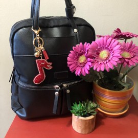 Popfizzy Rhinestone Music Keychain for Women, Musical Note Backpack Keychain, Bling Music Gifts for Women and Girls