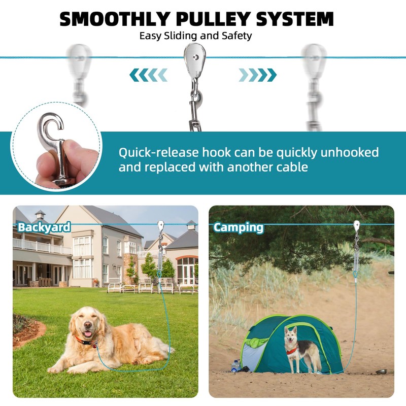 PAWCHIE Heavy Duty Dog Tie Out Trolley System, Dog Run