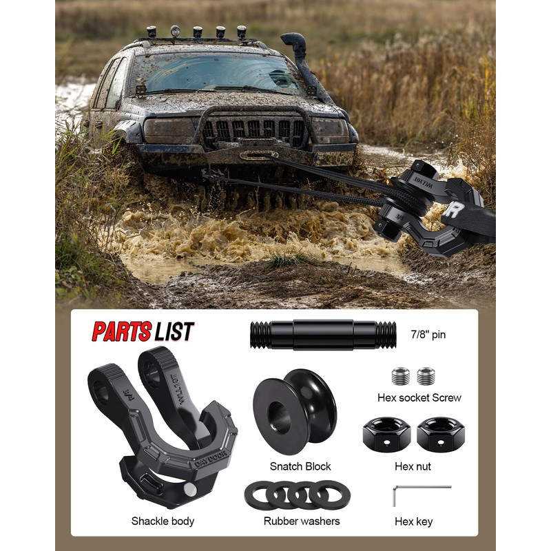 DAYDOOR D Ring Shackles with Snatch Block, 45,000Lbs Break Strength