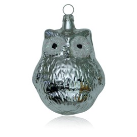 Lauschaer Glas Christbaumschmuck große Eule Silber Christbaumschmuck Weihnachtsschmuck mundgeblasen,handdekoriert