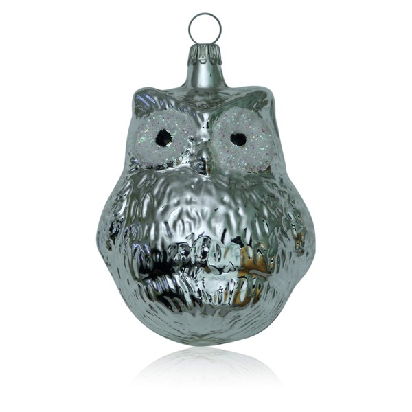 Lauschaer Glas Christbaumschmuck große Eule Silber Christbaumschmuck Weihnachtsschmuck mundgeblasen,handdekoriert
