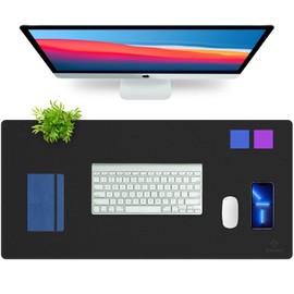 K KNODEL Desk Mat, Office Desk Pad, PVC Leather Desk Blotter, Laptop Desk Mat, Waterproof Desk Writing Pad for Office and Home, Dual-Sided (35 x 60cm, Black/Black)