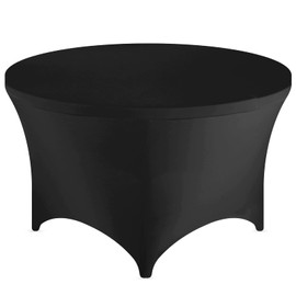 FestiCorp 72 Inch Round Spandex Table Covers 6ft Fitted Tablecloth for 6 Foot Tables, Stretch Wrinkle Free Black Table Clothes for Party, Wedding, Birthday, Banquet, Vendor Stand