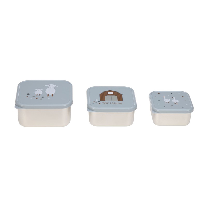 LÄSSIG Snack Box Set of 3 Stainless Steel Tiny Farmer
