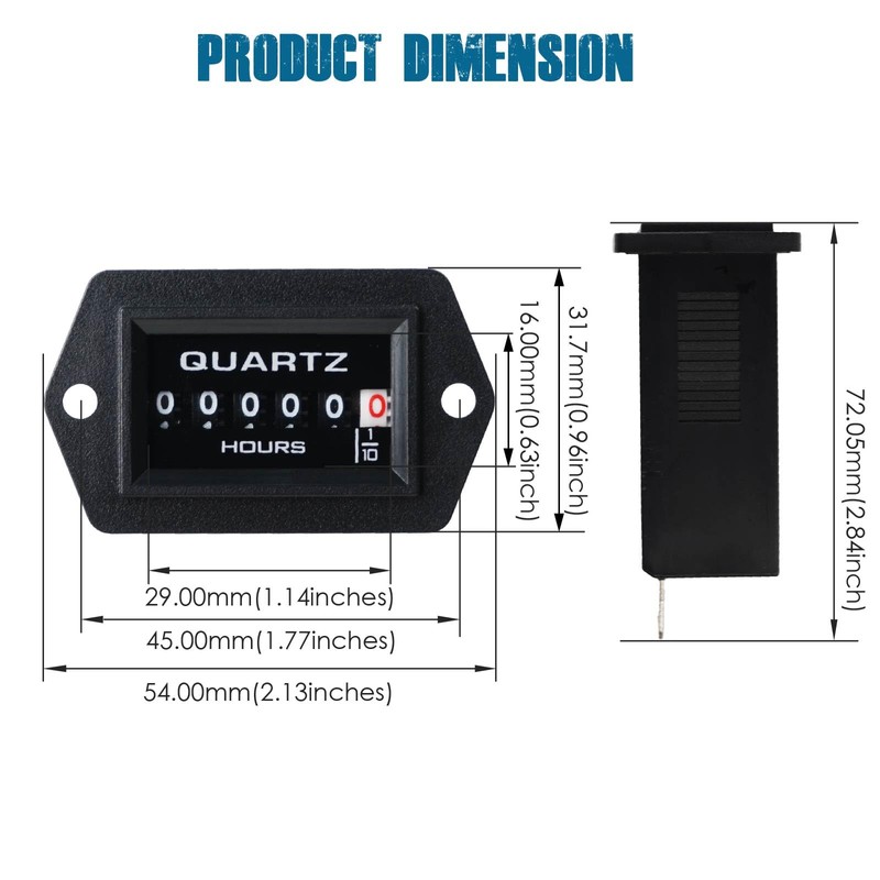 Runleader Mechanical Hour Meter for Maintenance, AC/DC 8V to 80V