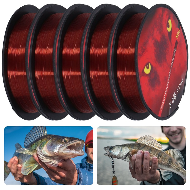 5Pcs 100M Nylon Lure Bait Fishing Line Wearproof Strong Toughness