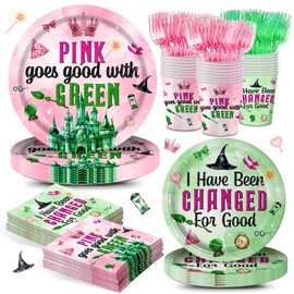120pcs Witch Birthday Party Supplies Pink Goes Good with Green Plates Napkins Wiked Disposable Tableware Set Paper Cups for Girls Birthday Party Decorations Severs 24 Guests