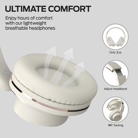 ABEAUROOSE Foldable Bluetooth Headphones with Hidden Mic, Portable Over-Ear Wireless Headphones for Cell Phone, PC, Laptop, Suitable for Music, School, Workouts, and Gaming (White)